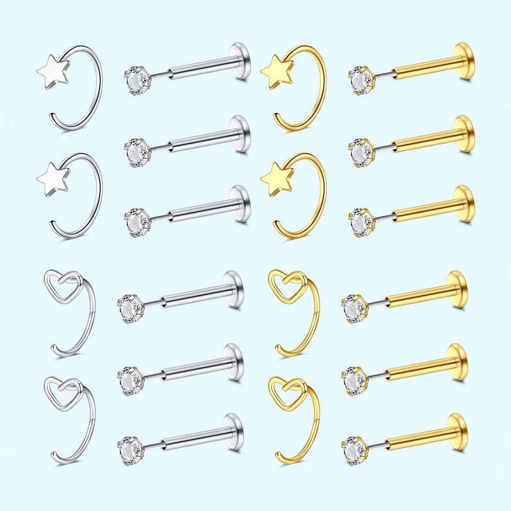Body Jewelry Threadless - Набор из 5 колец для носа: