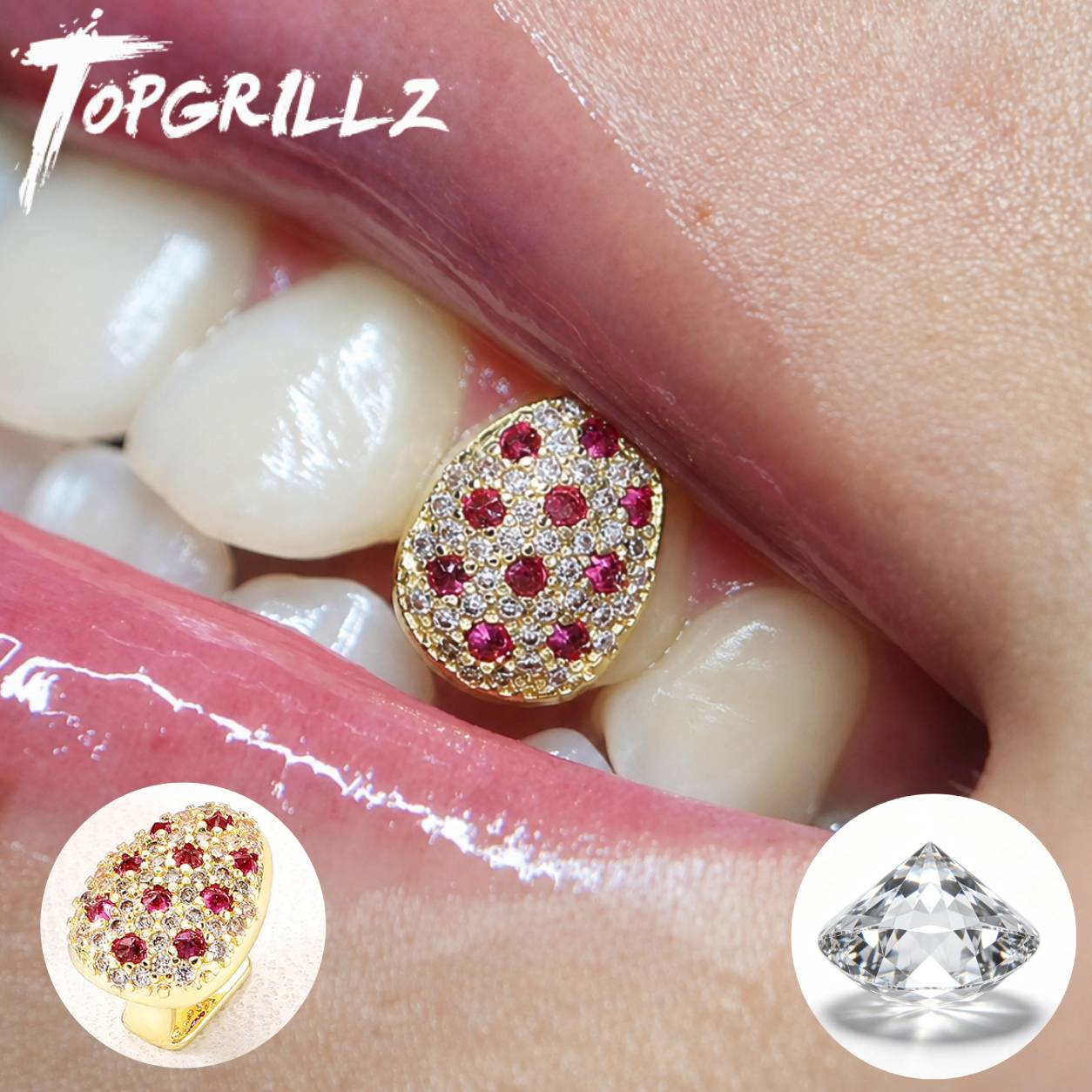 Body Jewelry For Men - ТОПГРИЛЛЗ Смешанные розовые и прозрачные цирконы,