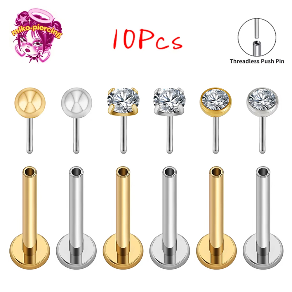 10 шт. титановых лабретов ASTM – обзор и цена Body Jewelry Threadless