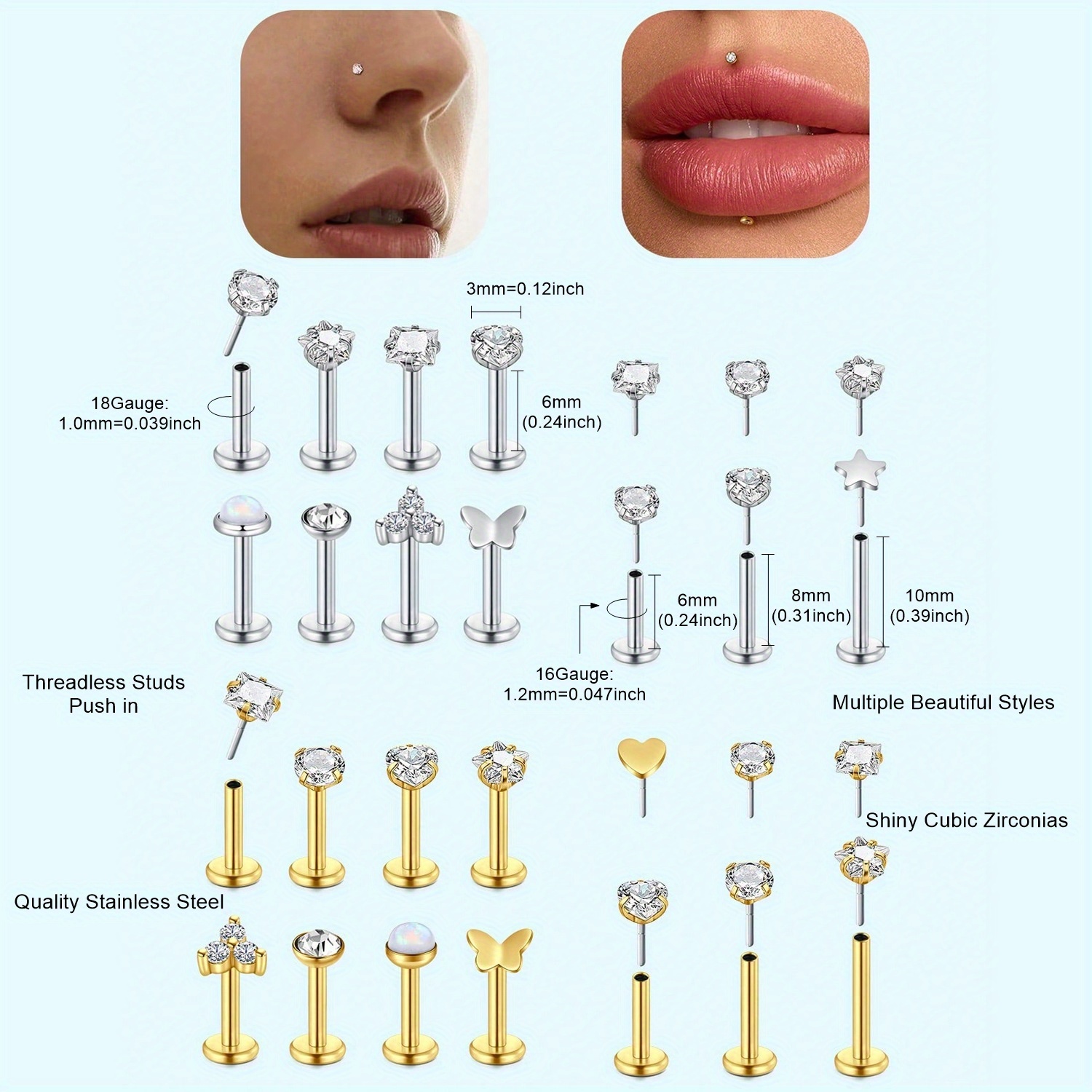 16 г 18 г безрезьбовые кольца  – обзор и цена Body Jewelry Threadless